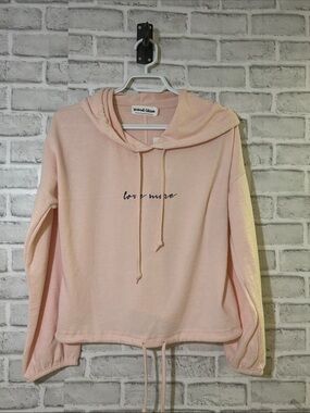 Weekend Edition 'Love More' Light Pink Cropped Hoodie. BNWT- size XL